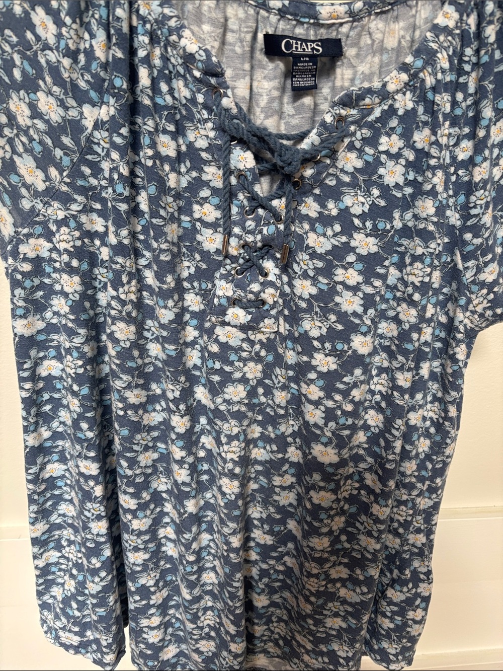 Chaps Women's Slate Blue Floral Lace-Up Tunic